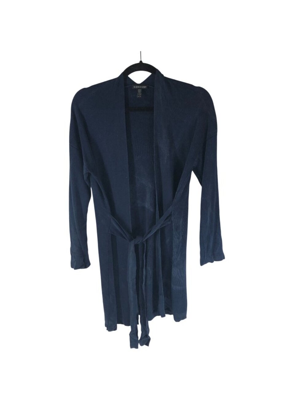 Eileen Fisher Cardigan Sweater Navy Blue XS Tencel Lyocell Open-Front Tie Waist